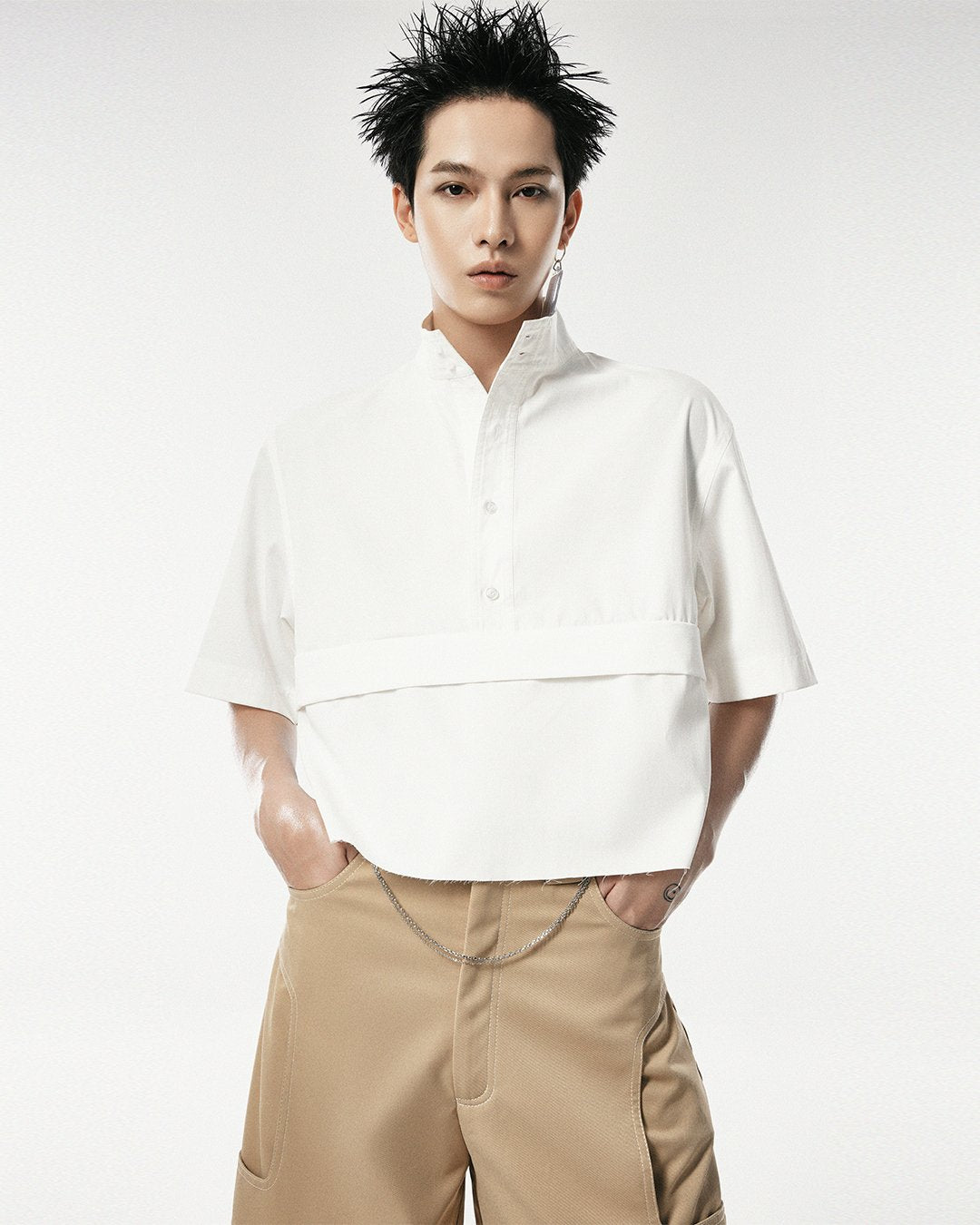 Men s White Cropped Shirt ASTOUD