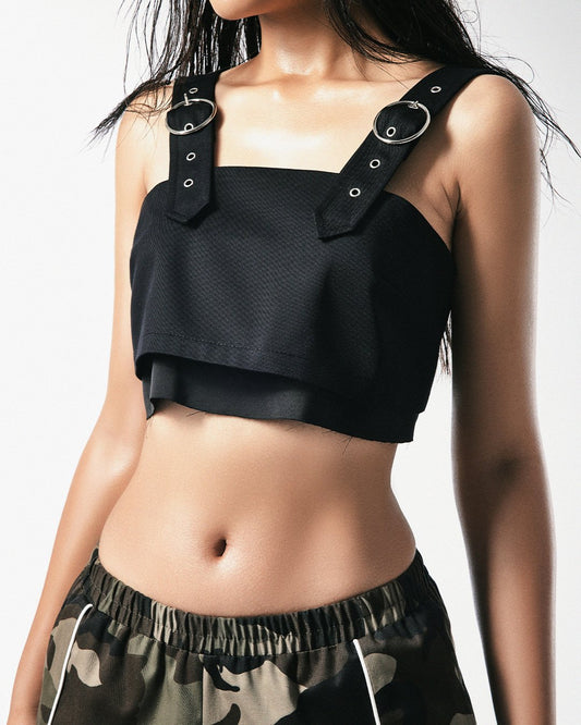 Black Khaki Cropped Top