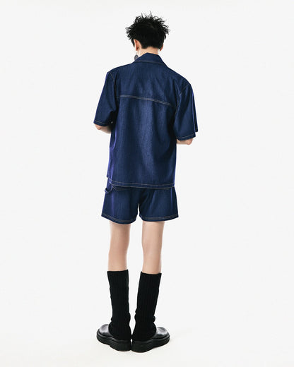 Unisex Midnight Blue Silk Denim Shorts