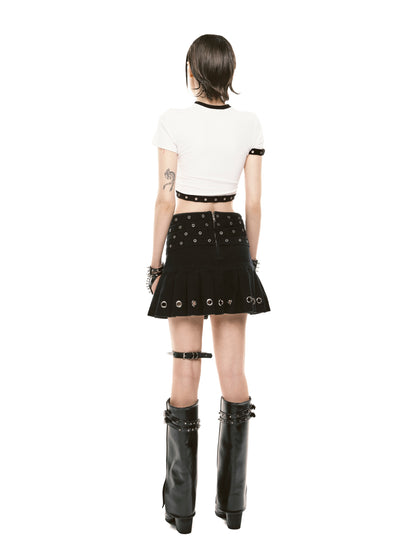 ssss-women-black-multi-buckle-pleated-skirt aesir astoud