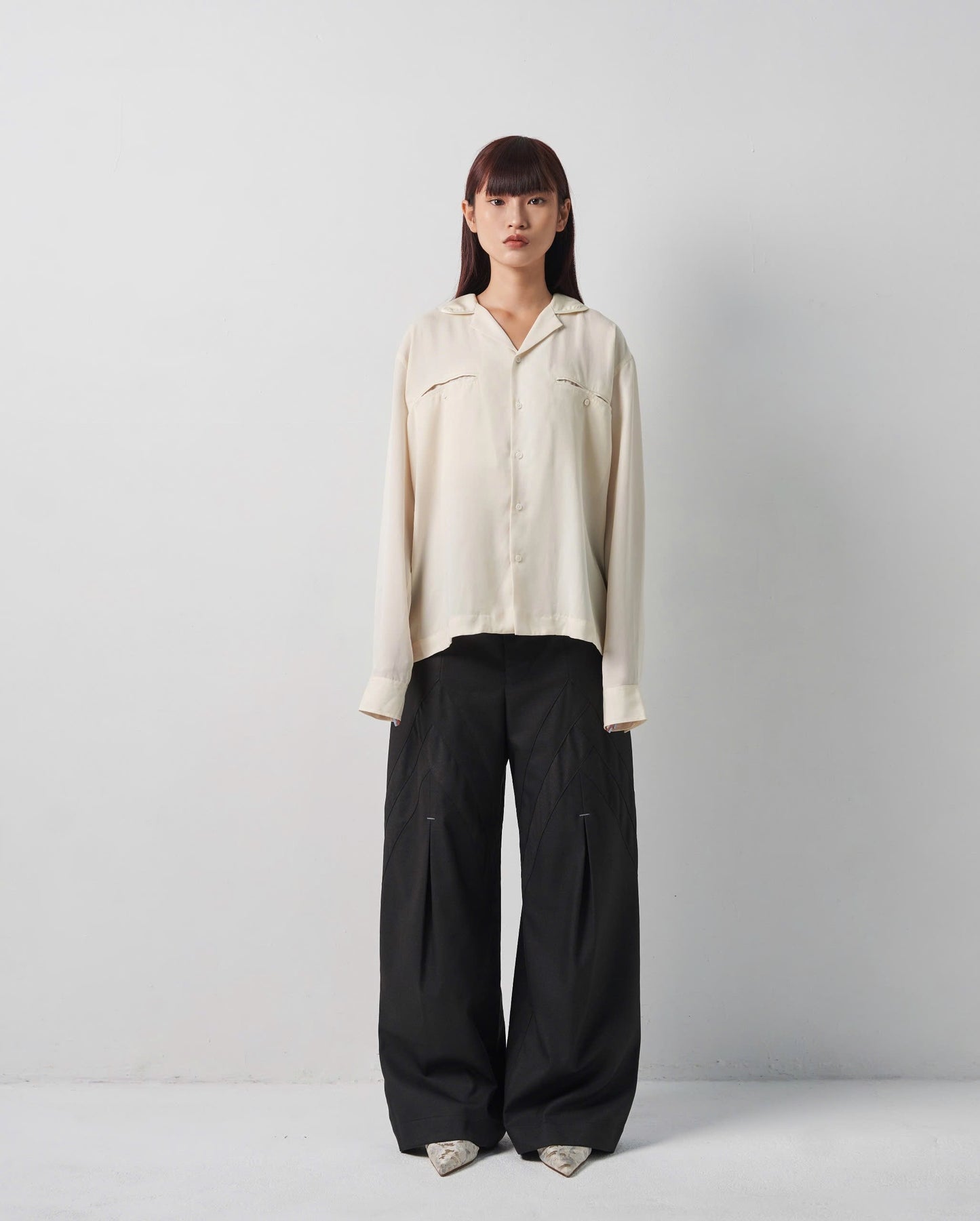 Dark Gray Bamboo Shoot Pleated Trousers