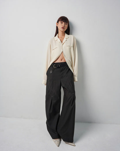 Dark Gray Bamboo Shoot Pleated Trousers