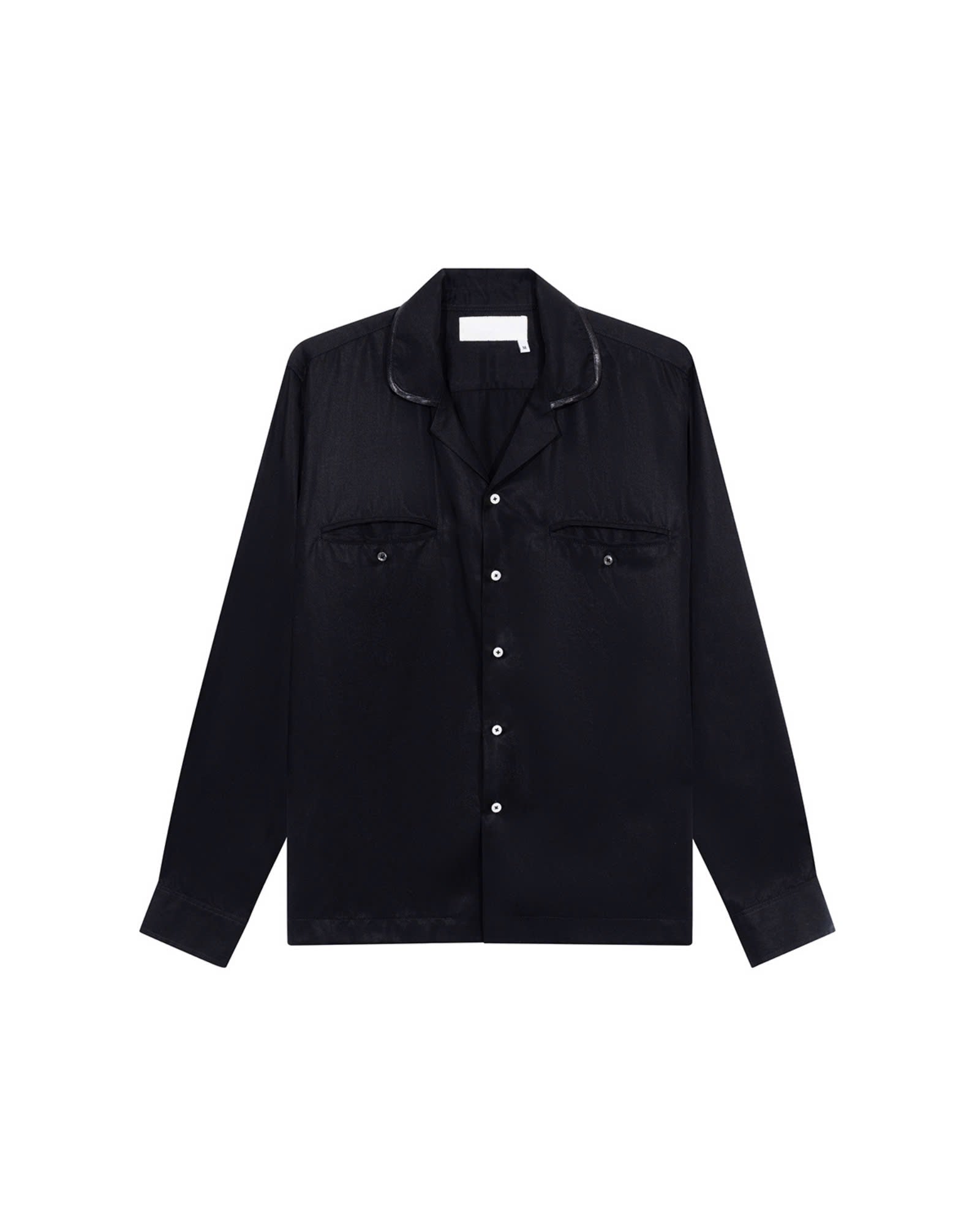 black-satin-collar-tencel-shirt saomai astoud