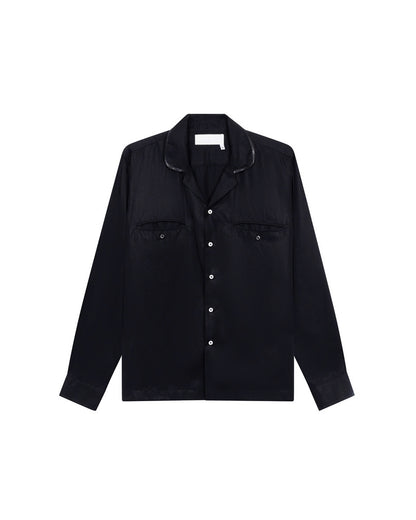 black-satin-collar-tencel-shirt saomai astoud