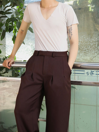 brown-sta-prest-pleated-balloon-trousers saomai astoud