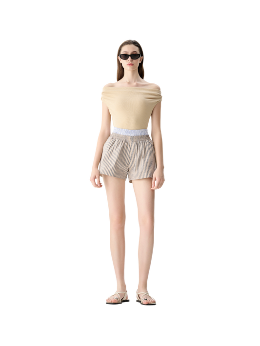 Beige Sleeveless Cowl Neck Top