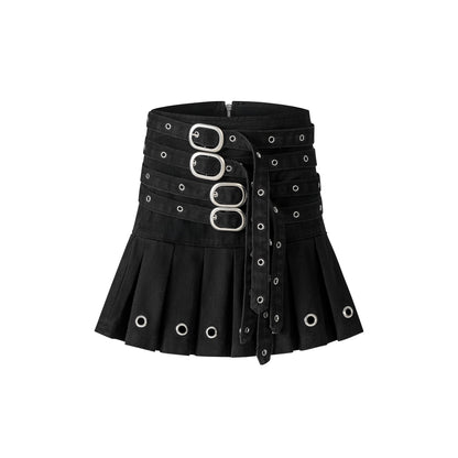 ssss-women-black-multi-buckle-pleated-skirt aesir astoud