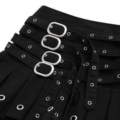 ssss-women-black-multi-buckle-pleated-skirt aesir astoud