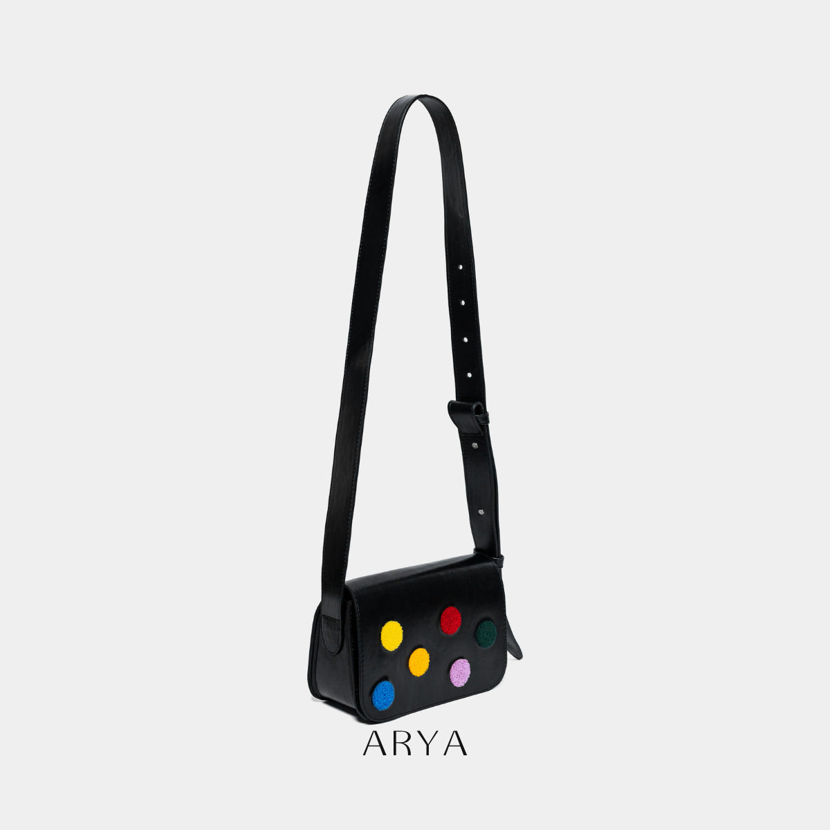 COLORFUL POLKA DOT BAG by ARYA in synthetic microfiber leather, 8.66 x 5.51 x 3.15 inches.