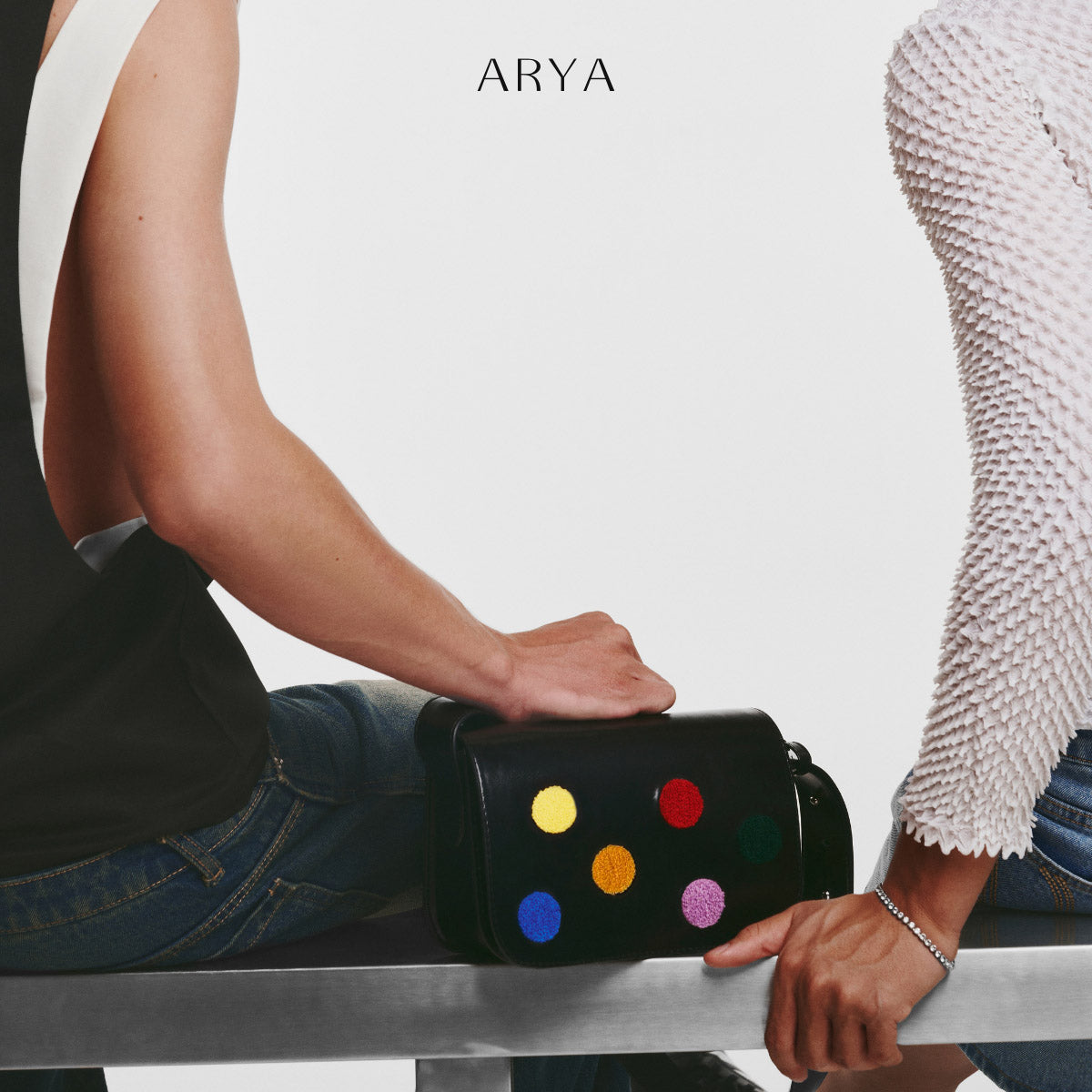 COLORFUL POLKA DOT BAG by ARYA in synthetic microfiber leather, 8.66 x 5.51 x 3.15 inches.