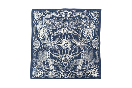 5 YEAR-IVORY bandana by EASYBADWORK, 100% linen-cotton blend with a discharged screenprint design.