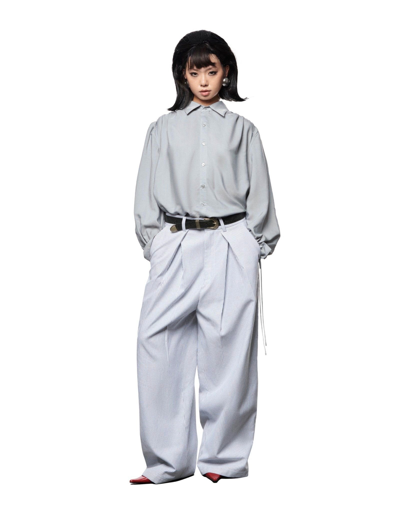 pewter-linen-shirt-unisex-pleated-ruffles-bows-lider